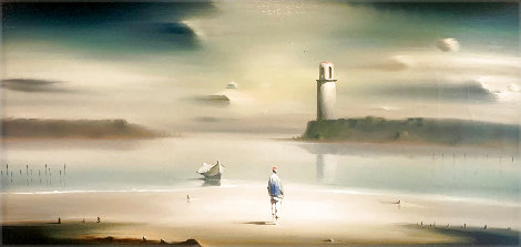 Lighthouse 1972 21x36 Original Painting - Robert Watson
