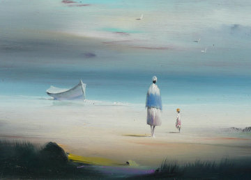 Untitled Beach Scene 14x16 Original Painting - Robert Watson
