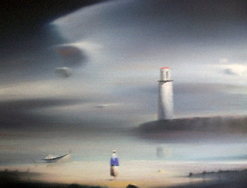 Lighthouse 1987 18x24 Original Painting - Robert Watson