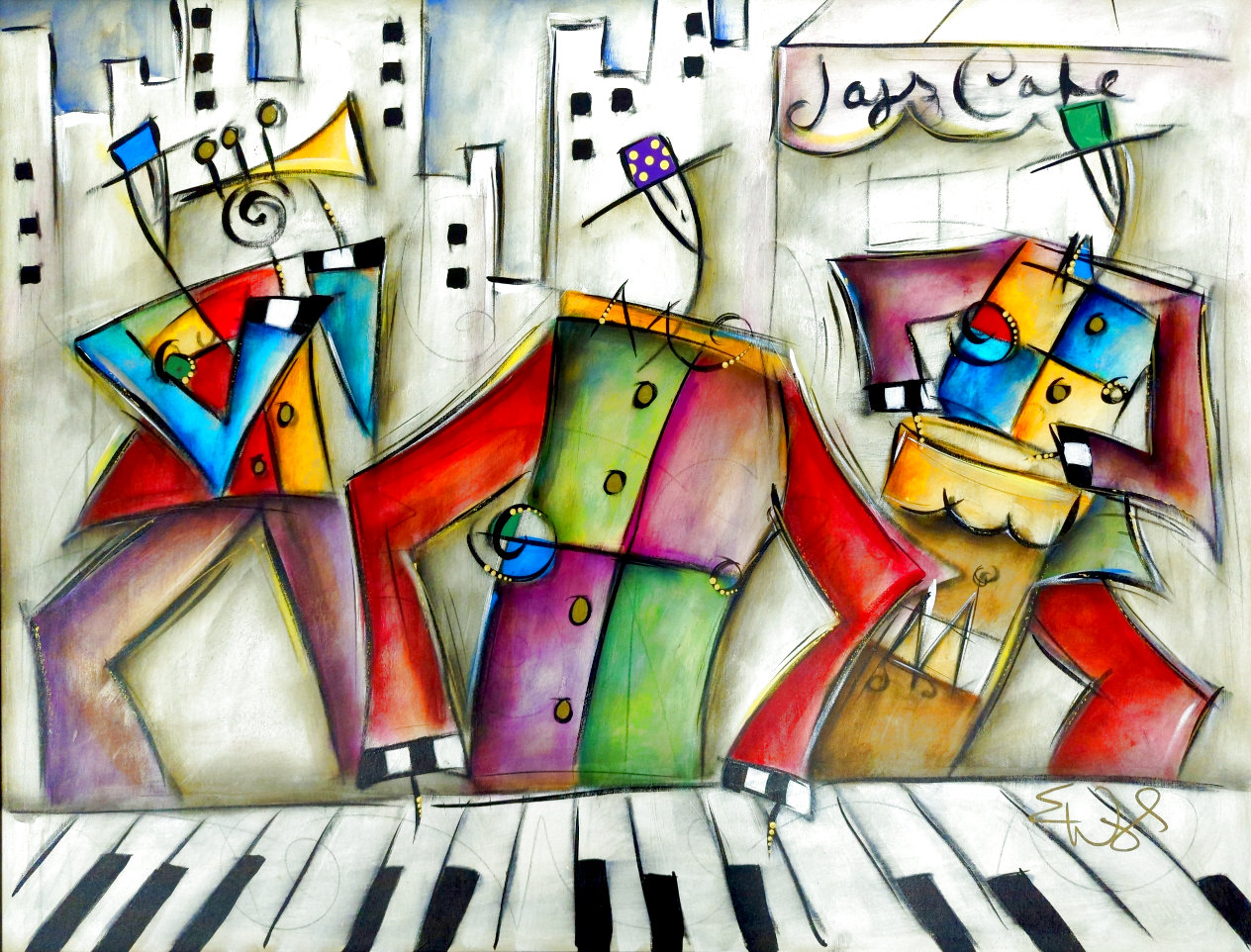 Jazz Cafe 2004 Oil on Canvas 36x48 by Eric Waugh - For Sale on Art ...