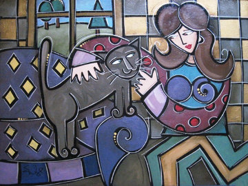 Cat on a Purple Couch 2012 24x30 Original Painting - Eric Waugh Cat on a Purple Couch 2012 24x30 Original Painting - Eric Waugh