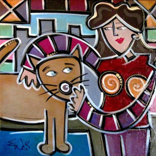 City Kitty Cuddle II 2009 22x22 Original Painting - Eric Waugh City Kitty Cuddle II 2009 22x22 Original Painting - Eric Waugh