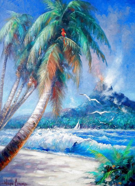 Tropical Beach 1986 26x21 Original Painting by Wayne Cooper