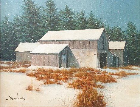 Three Barns 1977 18x21 Original Painting - Wayne Cooper