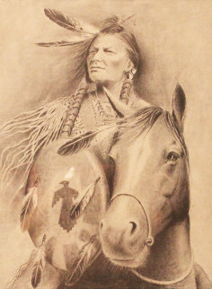 Chief on Horse Drawing 21x17 Drawing - Wayne Cooper