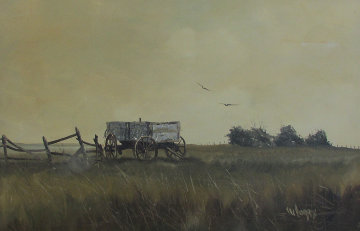 Untitled (Wagon With Fence) 1960 32x44 Huge Original Painting - Wayne Cooper Untitled (Wagon With Fence) 1960 32x44 Huge Original Painting - Wayne Cooper