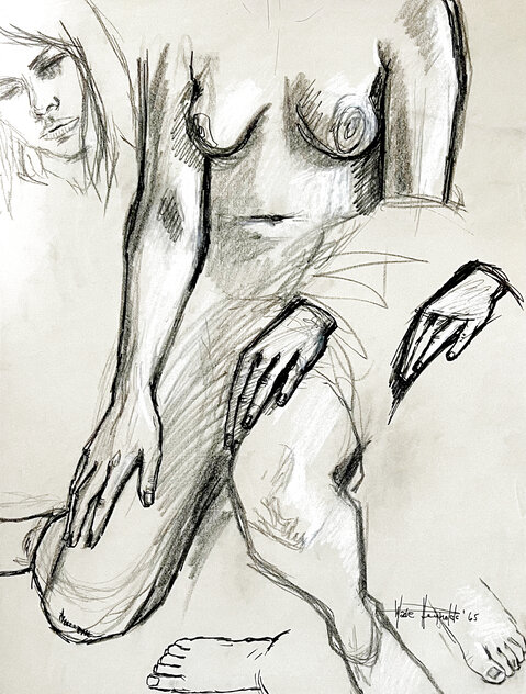 Untitled Nude Female Portrait Drawing 1965 29x23 Drawing by Wade Reynolds