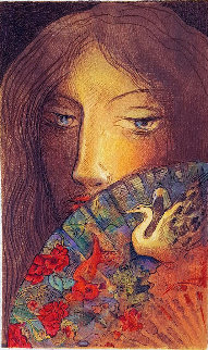 Lady With a Fan Unique 2019 Works on Paper (not prints) - Roberta Weir Lady With a Fan Unique 2019 Works on Paper (not prints) - Roberta Weir