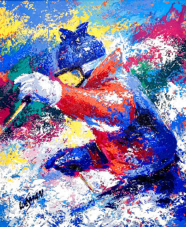 Down Hill Skier 1987 32x28 Original Painting - Ken Wesman Down Hill Skier 1987 32x28 Original Painting - Ken Wesman