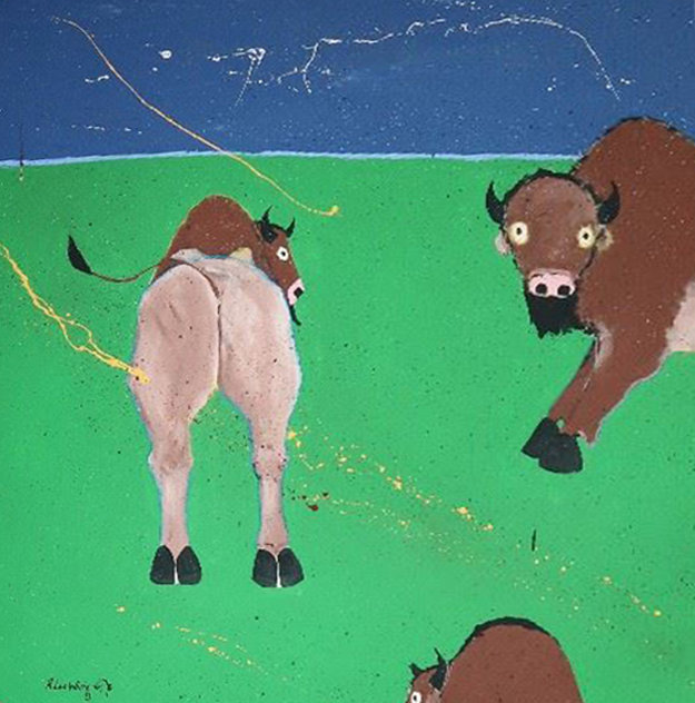 Buffaloes 1981 60x60 Huge Original Painting by Randy Lee White