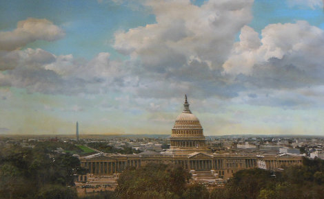Untitled (Cityscape) 1975 43x63 Original Painting - Albert Whitlock