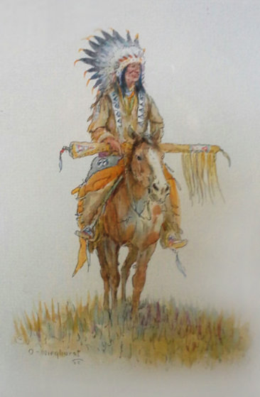 Indian Chief On Horse Watercolor By Olaf Wieghorst