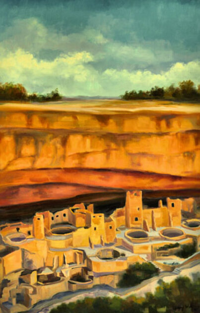 Afternoon At Chaco Canyon 2006 39x27 - New Mexico Original Painting by Gregory Wilhelmi
