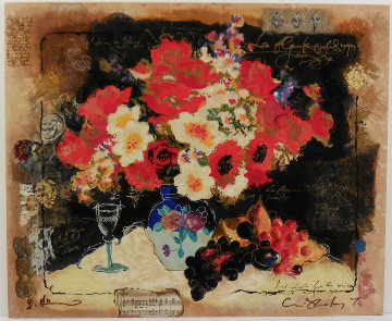 Flowers With a Glass of Wine Embellished Limited Edition Print - Tanya Wissotzky Flowers With a Glass of Wine Embellished Limited Edition Print - Tanya Wissotzky