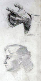 Woman and Hands Drawing 1904 22x10 Drawing - William Balfour Ker Woman and Hands Drawing 1904 22x10 Drawing - William Balfour Ker