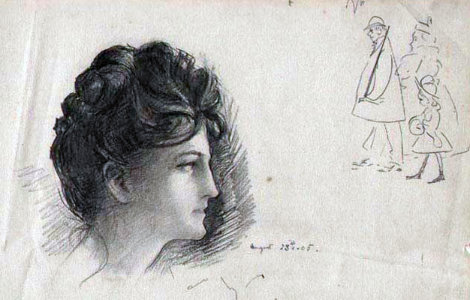 Woman with Cartoon Drawing 1897 Drawing - William Balfour Ker