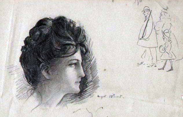 Woman with Cartoon Drawing 1897 Drawing by William Balfour Ker