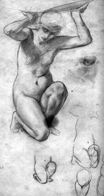 Woman Holding Up the World Drawing 1999 15x11 Drawing by William Balfour Ker