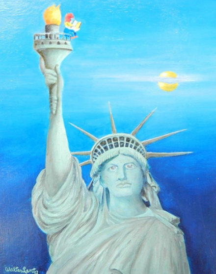 Woody Woodpecker And the Statue of Liberty 1985 22x26 Original Painting by Walter Lantz Woody Woodpecker And the Statue of Liberty 1985 22x26 Original Painting by Walter Lantz
