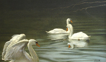 Swans 1984 30x40 Original Painting - William Wolk Swans 1984 30x40 Original Painting - William Wolk