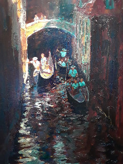 Dark Canal 2001 71x42 Original Painting - Alan Wolton
