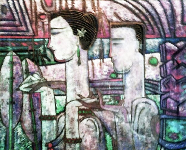 Meeting 1987 35x42 Original Painting by Adrian Wong Shue Meeting 1987 35x42 Original Painting by Adrian Wong Shue