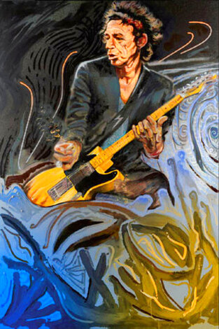 Blue Smoke Keith Embellished Giclee on Canvas - Huge Limited Edition Print - Ronnie Wood (Rolling Stones)