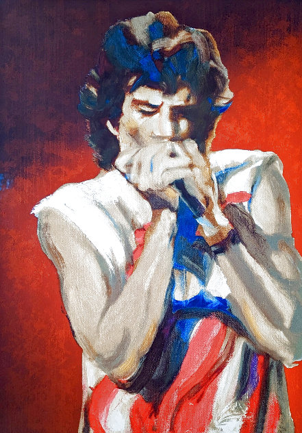 Mick with Harmonica I  (Ruby) 2004 - Huge Limited Edition Print by Ronnie Wood (Rolling Stones)
