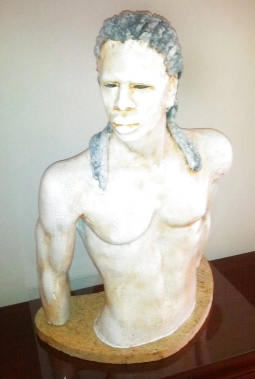 Woodrow Nash , african american, Nouveau, Male Torso Stoneware Sculpture, unique. by Woodrow Nash