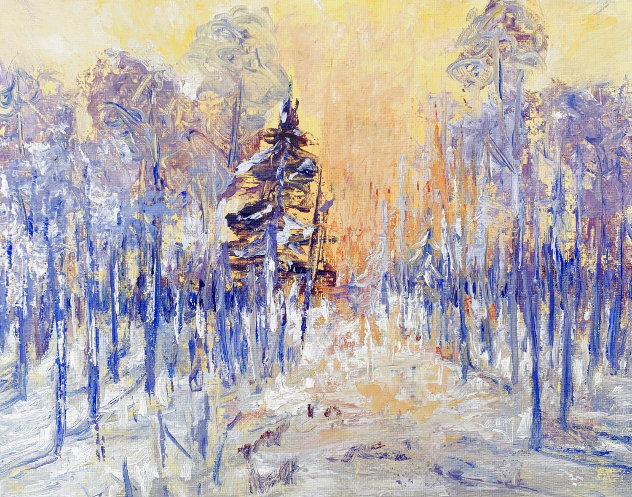 Golden Winter Forest 2020 8x10 Original Painting by Linda Woolven