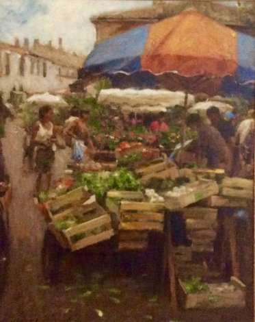 La Focells Market 2000 35x41 - France Original Painting - Leonard Wren