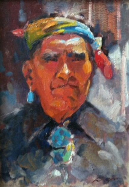Untitled Portrait of a Native American Man Original Painting by Leonard Wren