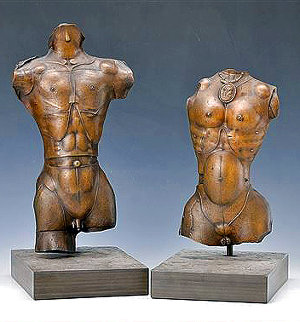 Nude Male And Female Torso: Set of 2 Bronze Sculptures 1984 Patinated Bronze 17 In  Sculpture - Paul Wunderlich