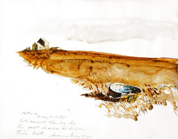 Christina's World With Basket Watercolor 1982 17x20 Watercolor - Andrew Wyeth Christina's World With Basket Watercolor 1982 17x20 Watercolor - Andrew Wyeth
