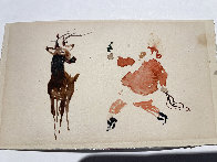 Santa and Blitzen Watercolor 1950 4x7 Hand Signed  Watercolor by Andrew Wyeth - 2