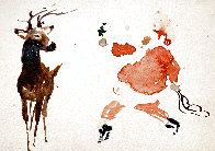Santa and Blitzen Watercolor 1950 4x7 Hand Signed  Watercolor by Andrew Wyeth - 0