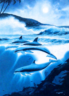 Above and Below: Moonlit Dolphins AP 1992 w/ Remarque Limited Edition Print - Robert Wyland Above and Below: Moonlit Dolphins AP 1992 w/ Remarque Limited Edition Print - Robert Wyland