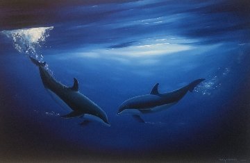 Dancing in the Deep Blue Sea 2000 58x40 Huge Original Painting - Robert Wyland