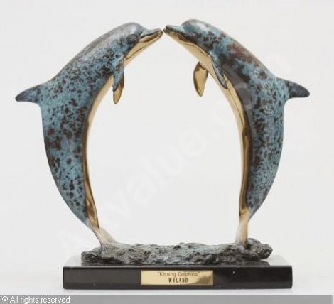 Kissing Dolphins Bronze Sculpture 1990 9 in Sculpture - Robert Wyland