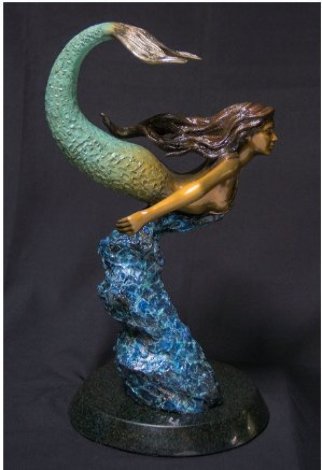 Mermaid Below, Bronze Sculpture 2015 20 in Sculpture - Robert Wyland