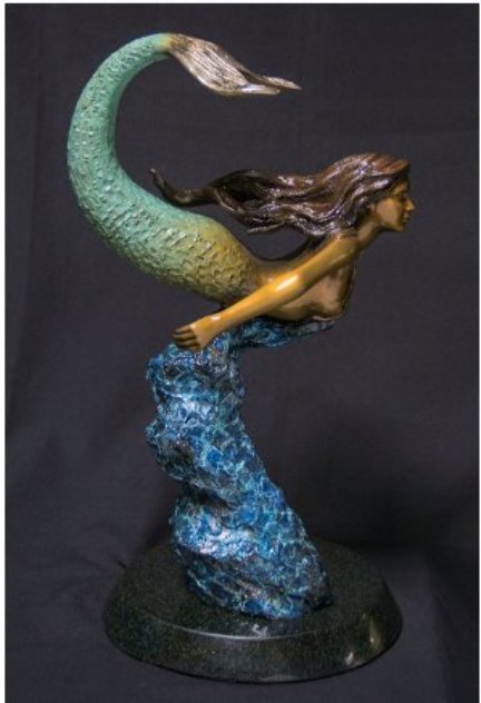 Mermaid Below, Bronze Sculpture 2015 20 in Sculpture by Robert Wyland