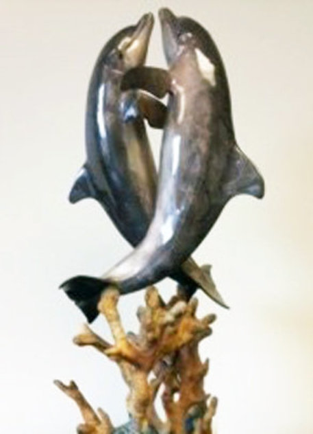 Hugging Dolphins Bronze Sculpture AP 1997 17 in Sculpture by Robert Wyland