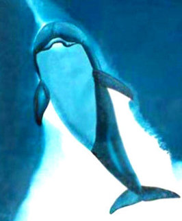 Smiling Dolphin 1996 45x33  Huge Watercolor - Robert Wyland