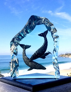 Gray Whale Family Lucite Sculpture 1998 10 in Sculpture - Robert Wyland