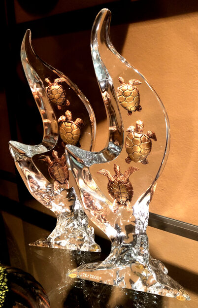 Turtle Realm Acrylic Sculpture 1999 10 in - Set of 2 Sculpture - Robert Wyland