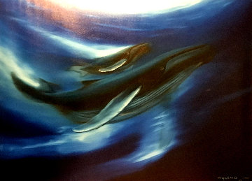 Moving Ocean Whales 2001 39x49  Huge Original Painting - Robert Wyland