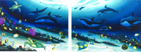 Radiant Reef  Diptych 2001 70x52 Huge Limited Edition Print - Robert Wyland