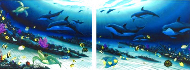Kissing Dolphins 1990 Lithograph 35x25 by Robert Wyland - For Sale