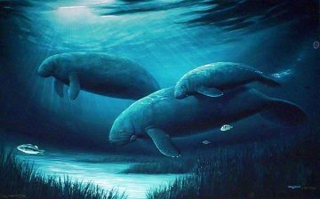 Endangered Manatees with Remarque Limited Edition Print - Robert Wyland Endangered Manatees with Remarque Limited Edition Print - Robert Wyland