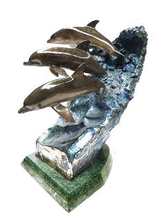 Wave Riders Bronze Sculpture 1992 18 in Sculpture - Robert Wyland Wave Riders Bronze Sculpture 1992 18 in Sculpture - Robert Wyland